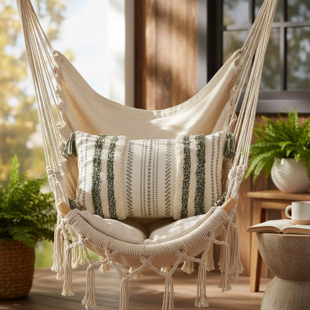 Decorative Boho Throw Pillow Cover 12X20, Lumbar Accent Neutral Textured Tufted Pillow Cover Striped for Couch Bed Sofa, Green and Cream White, Pack of 1